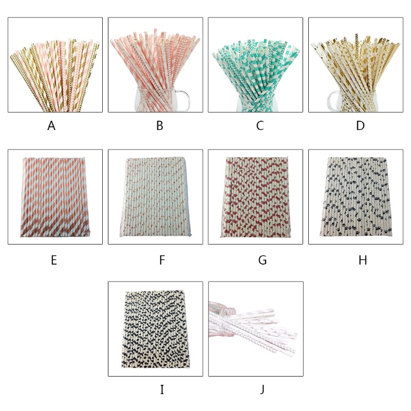 100 Pcs Party Papier Rietjes Streep Dots Sterren Wegwerp Papier Rietjes Voor Feestartikelen Verjaardag Bruiloft Biologisch Afbreekbaar