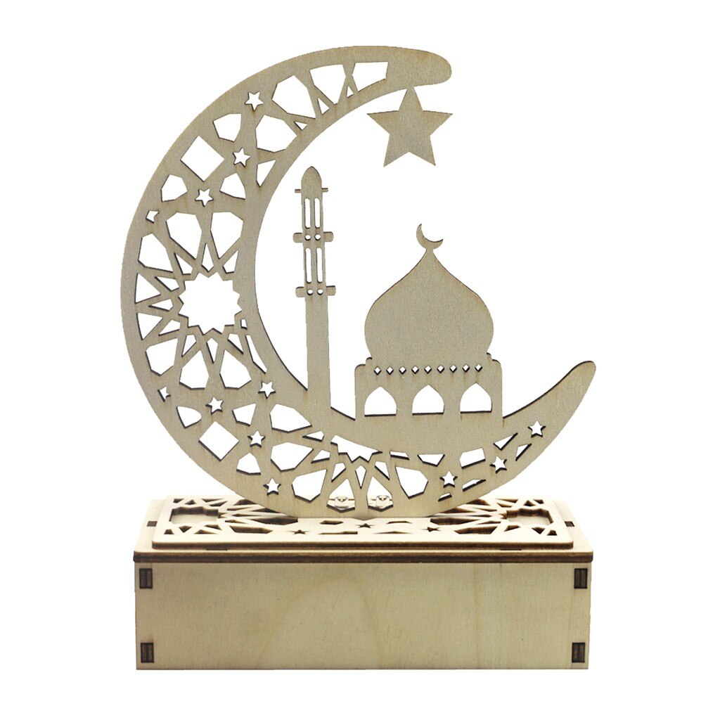 Ramadan Eid Mubarak Decoraties Voor Huis Moon Led Kaarsen Lichten Houten Plaque Opknoping Hanger Islam Moslim Opknoping Hanger