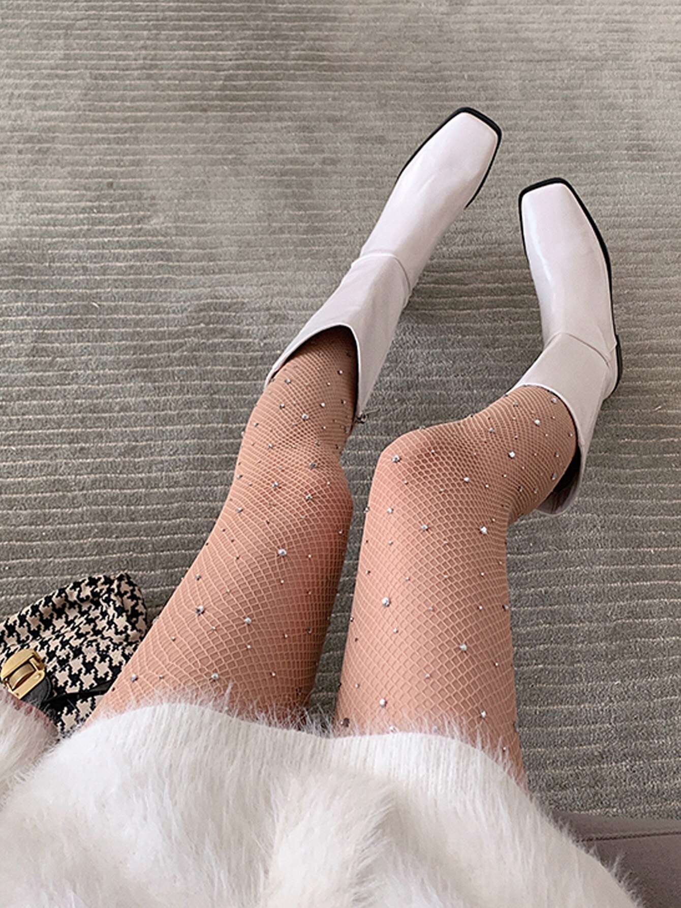 Rhinestone thigh tights mesh rhinestone stretch pantyhose