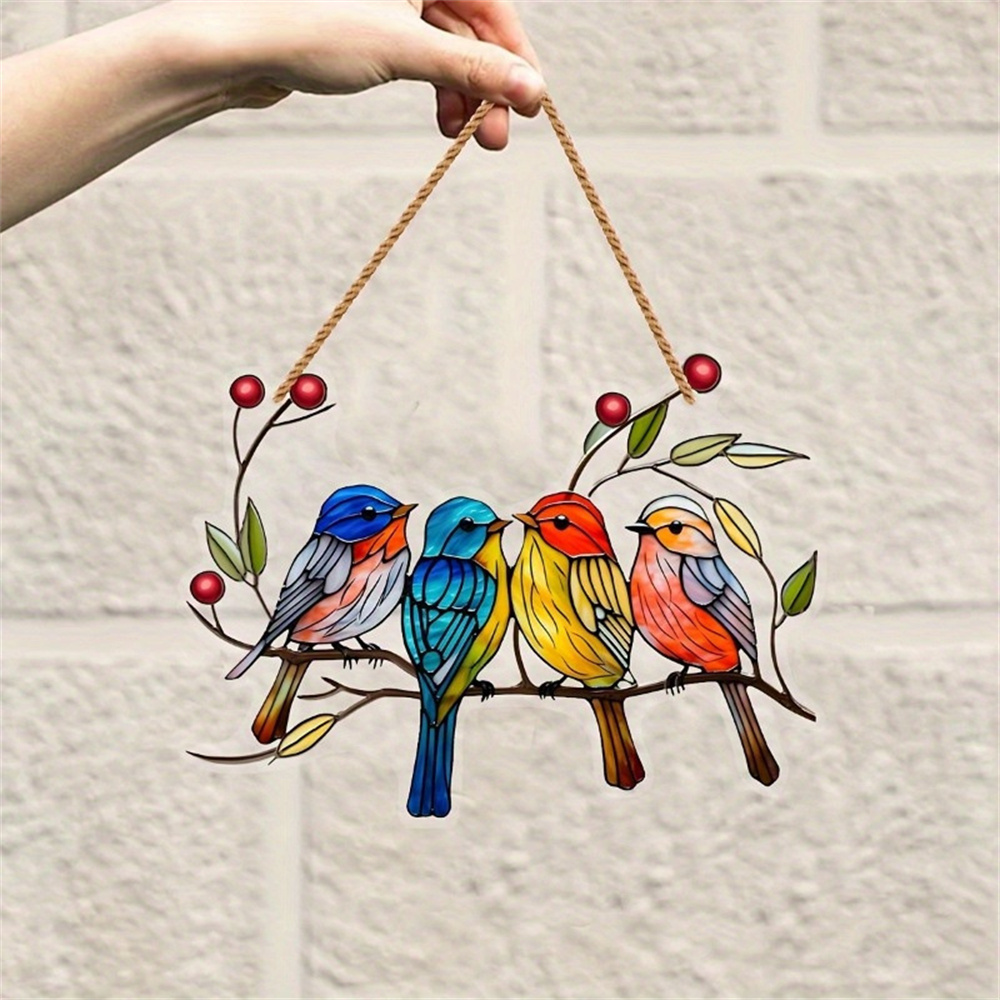 2D Acrylic Flat Printing Birds Flowers Animal Pendant Home Tree Window Hanging Decor Car Backpack Pet Wind Chime Ornament: DEEP BLUE