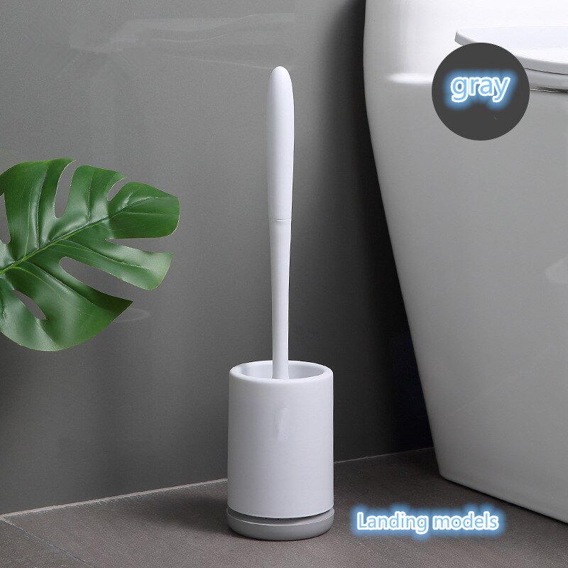 Toiletborstel met lange steel en zachte haren, toiletborstel zonder perforatie, zachte lijmborstel: Landingsmodellen grijs