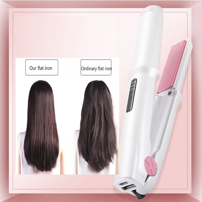 Mini Usb Cordless Hair Straightener with Power Bank System Travel Flat Irons Portable Wireless Straightening Hair Iron