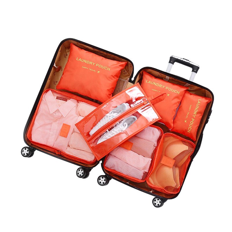 Aankomst Verpakking Kubus Reistas 7 stks/set Oxford Doek Reizen Netje hand bagage Reistas: orange