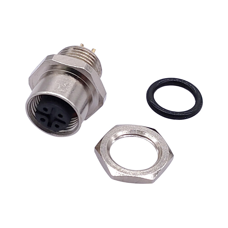 M12 Sensor Connector panel back mount Waterproof Flange Socket threaded coupling Male&amp;Female 3 4 5 8Pin A Type