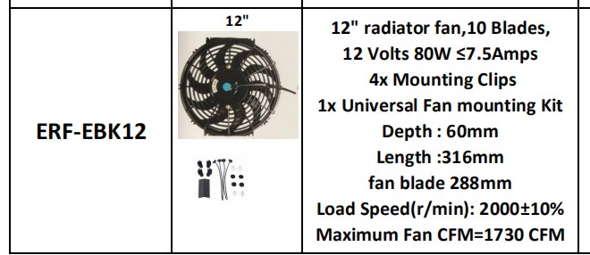 Universal 7 10 12 14 Inch 12V 80W 2100RPM Straight Black Blade Electric Cooling Radiator Fan Kit