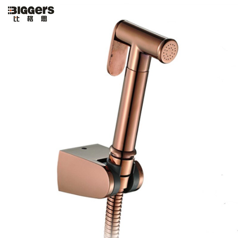 Biggers sanitary rose gold color copper handheld toilet bidets sprayer set 3pcs with shower hose and holder