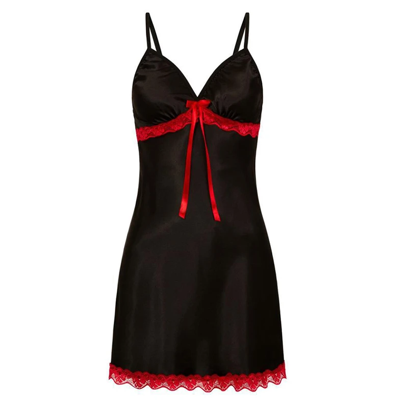 Sexy nachtkleding voor dames, zijde satijnen nachtkleding, slipjurk, mouwloze pyjama, nachthemd, nachtkleding in grote maten, comfortabel: Ik / Zwart