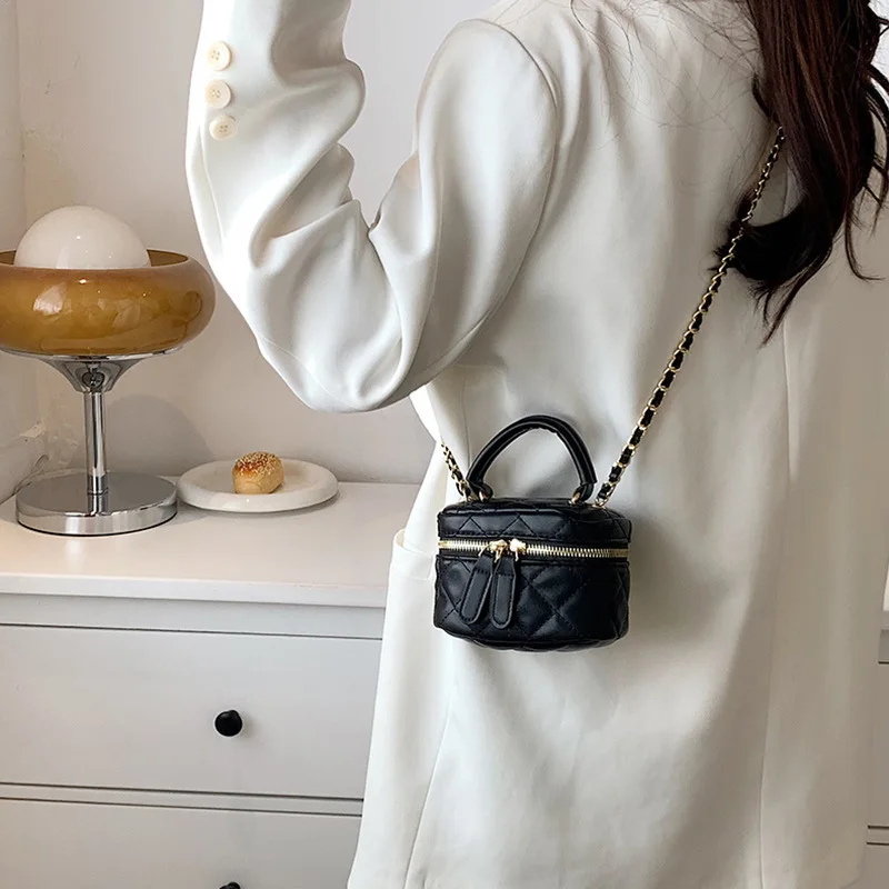 Kinderen Mini Handtassen Zwart PU Lederen Emmer Tas voor Meisjes Metalen Ketting Dames Kleine Crossbody Schoudertassen Kinderen Portemonnee