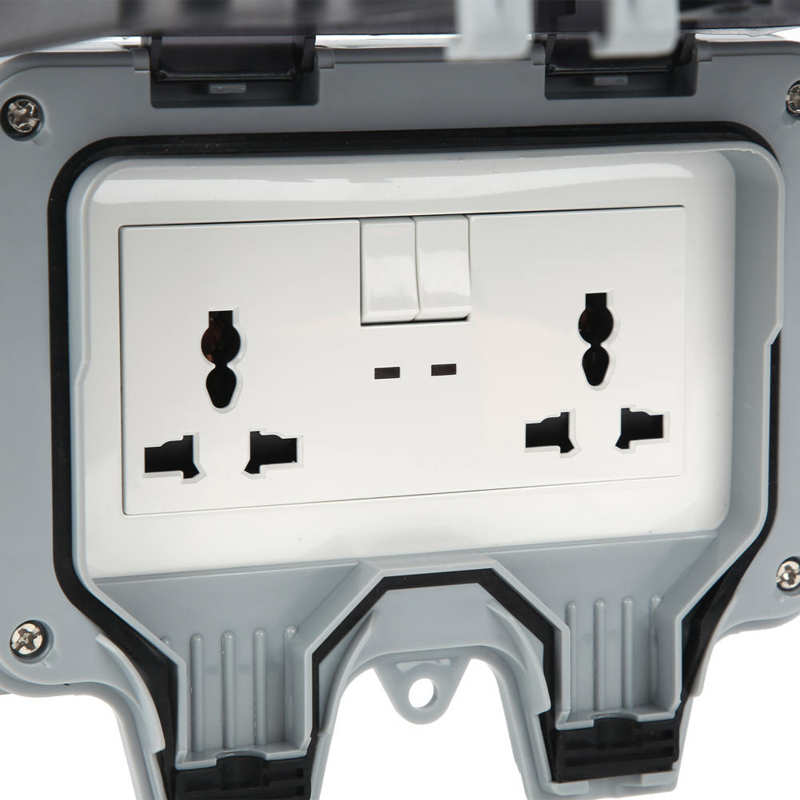 Outdoor Wall Power Socket with 2 3-Hole Socket + 2 Switch Waterproof Electrical Outlets 220V