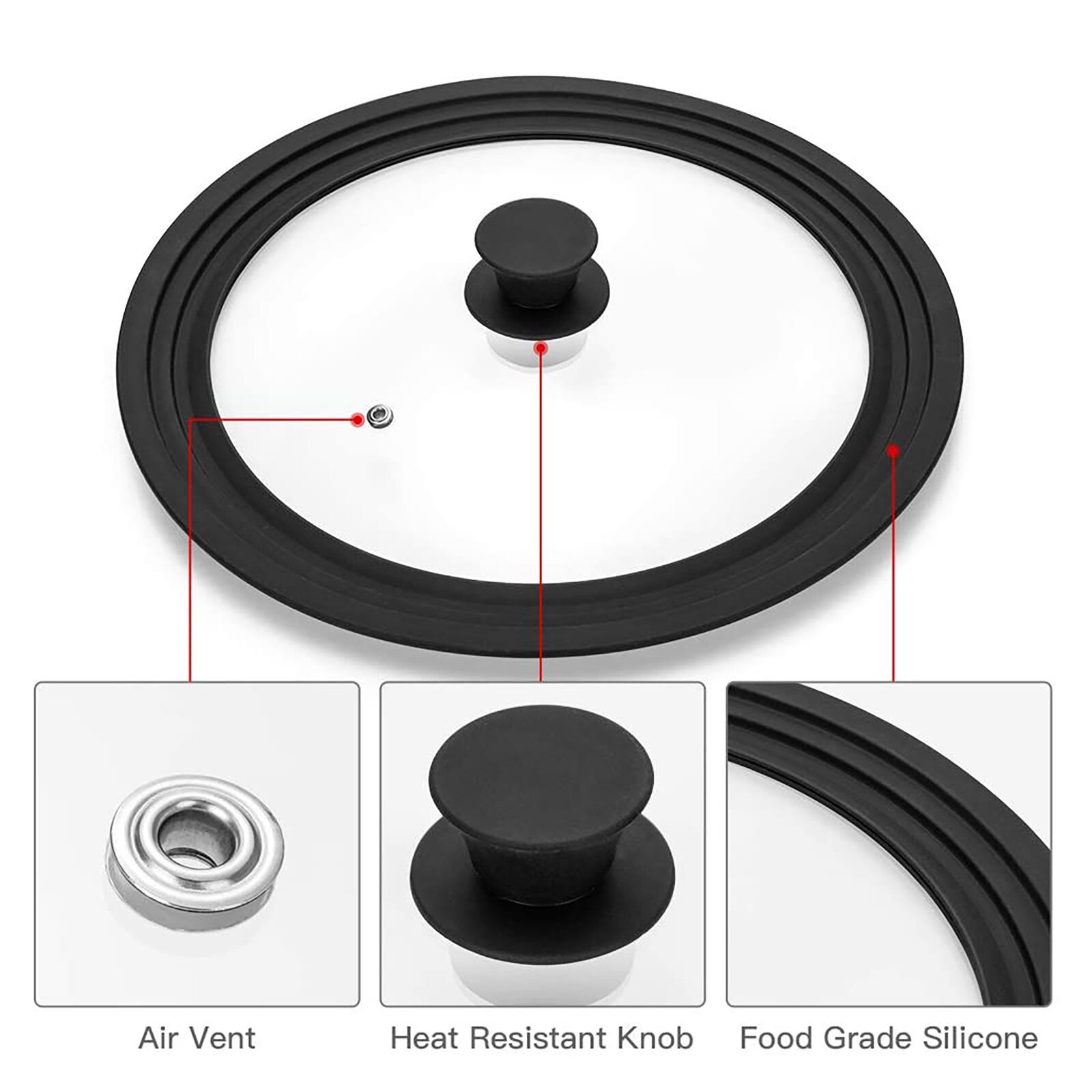 Universele Deksel Voor Potten Pannen En Koekenpannen-Gehard Glas Met Hittebestendige Siliconen Kookgerei Onderdelen Thuis Kitchen Tools
