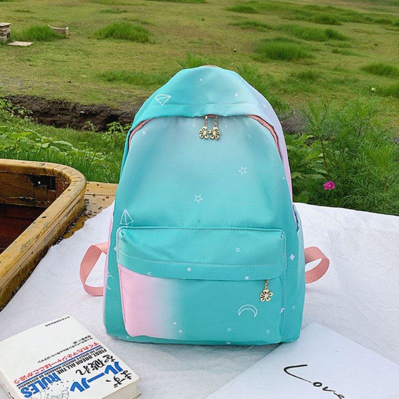 Fresh Blue School bags for Girls Oxford Cloth Gradient Women Backpack Boys Starry Sky Schoolbag: Green