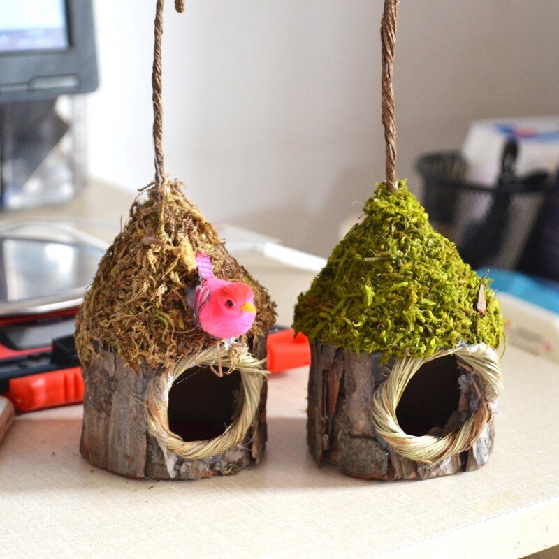 2Pcs Straw Hanging Wooden Birdhouse Bird Nest Bird Nest Garden Home Garden Parrot Canary