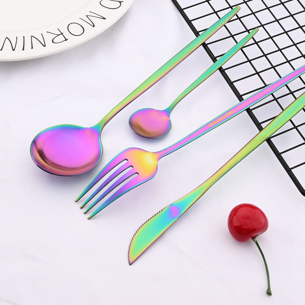 Matte Stainless Steel Dinner Cutlery Set Rainbow Tableware Kitchen Dinnerware Set Fork Coffee Spoon Knife Silverware Flatware