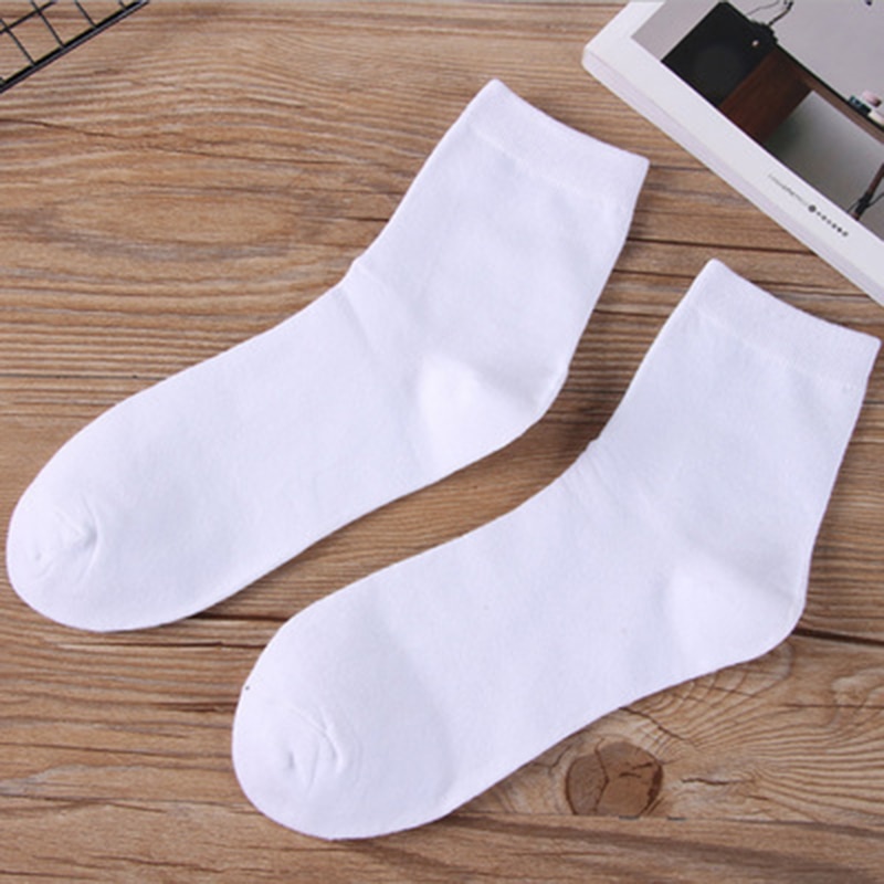 5 Pairs Solid Color Cotton Socks Men Business Casual Breathable Spring Winter Warm Male Crew Socks: 5 Pairs-White