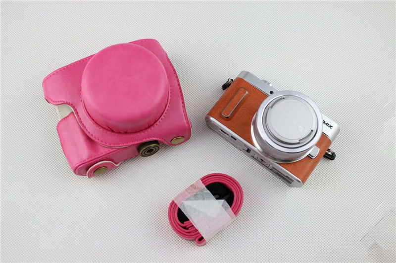 PU Camera Leather Case Cover Voor Panasonic Lumix DC-GF10 GF9 GF8 GF7 GX900 GX950 GX850 GX800 Camera Tas Met Schouder band: Pink