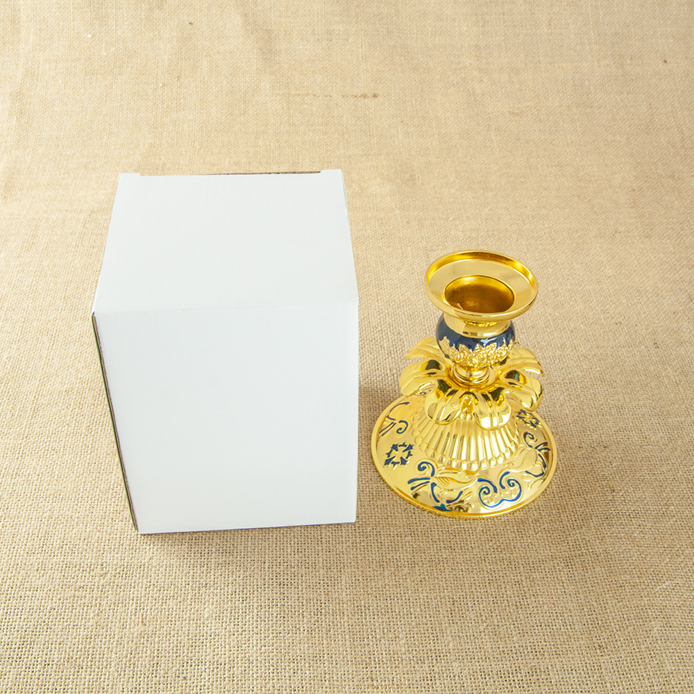 Orthodox Church Candle Holder Gold Plated Single Candlestick with Colored Enamel Religion Church Home Table Easter Decor