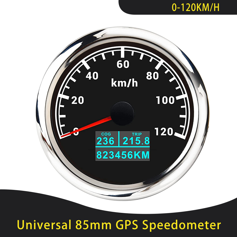 Universal 85mm GPS Speedometer 0-30/60Knots 0-60/80/120/160/200 MPH 0-60/120/200 KM/H With 7 Colors Backlight For Car Motorcycle: 120KBS