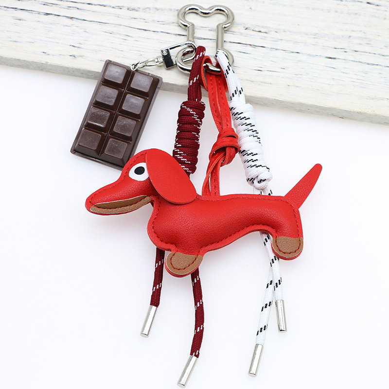 Braided Rope Bag Pendant High-grade Keychain Pendant Ruth's Same Style Dachshund Pendant Suitable For Phone Bag Accessories: Chocolate