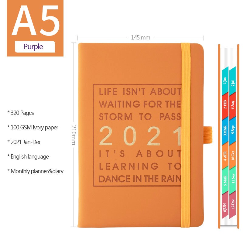 Planlægge bog tidsplan bøger engelsk inde planlægger notesbog cuaderno notesbøger og tidsskrifter libretas zeszyt dagbog jul: A5 orange