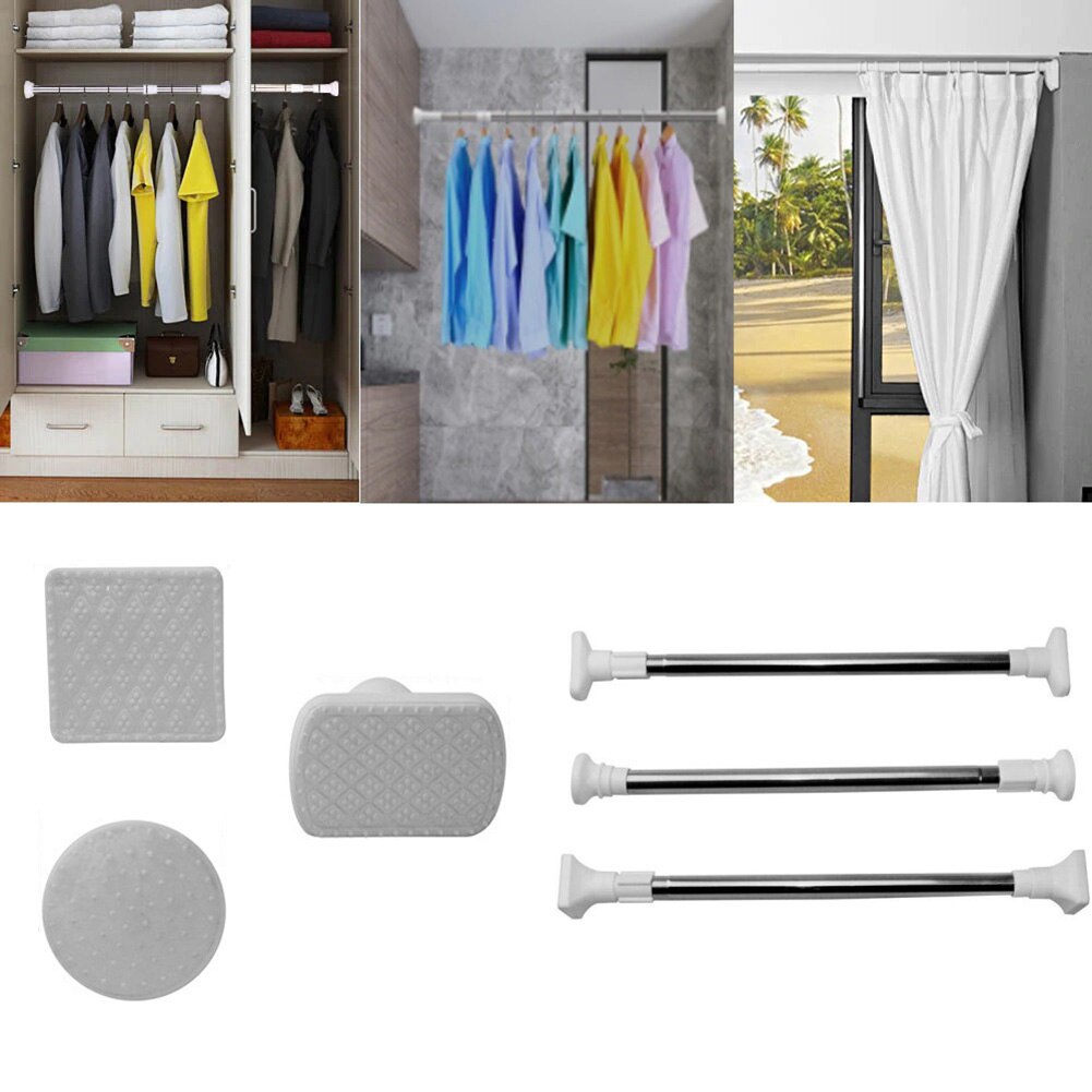 Stainless Steel Shower Curtain Rod Extensible Punch-free Bathroom Thickening Curtain Pole Load Bearing 7 kg
