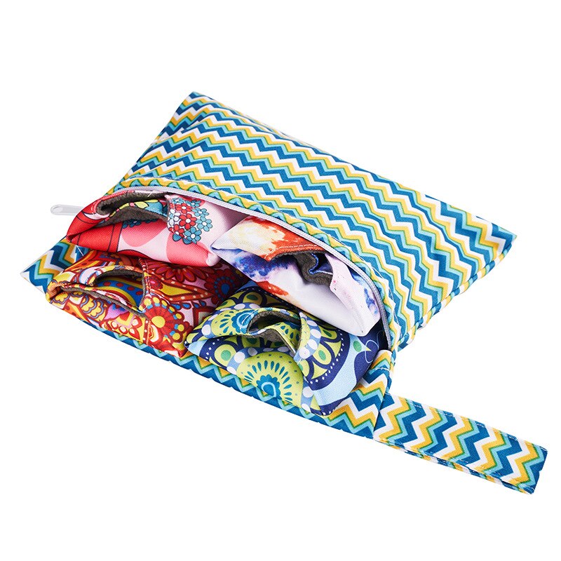 Mini Dry Wet Bag Herbruikbare Wetbag Voor Maandverband Verpleging Pads Enkele Pocket Waterdichte Pul Rits Reizen Wandelwagen Zak 14*18Cm