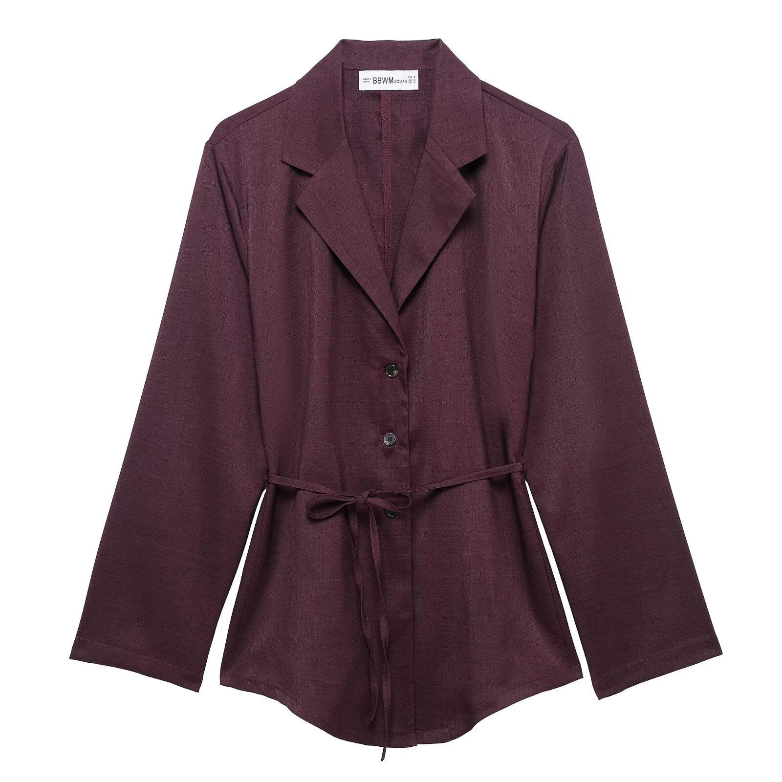 DUOPERI Damesmode met riem Effen blouse met enkele rij knopen Vintage gekerfde hals Lange mouwen Vrouwelijke chique damesoverhemden: M