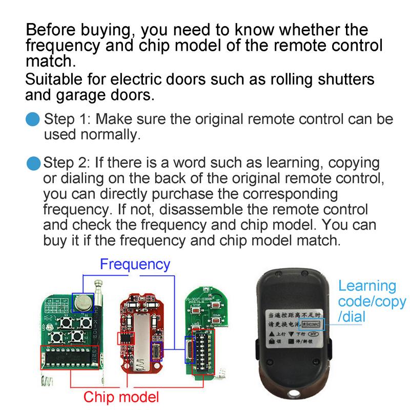 315/433MHz Wireless Remote Controller 4 Button Copy Cloning Electric Garage Door Remote Transmitter for Electric Garage Doors