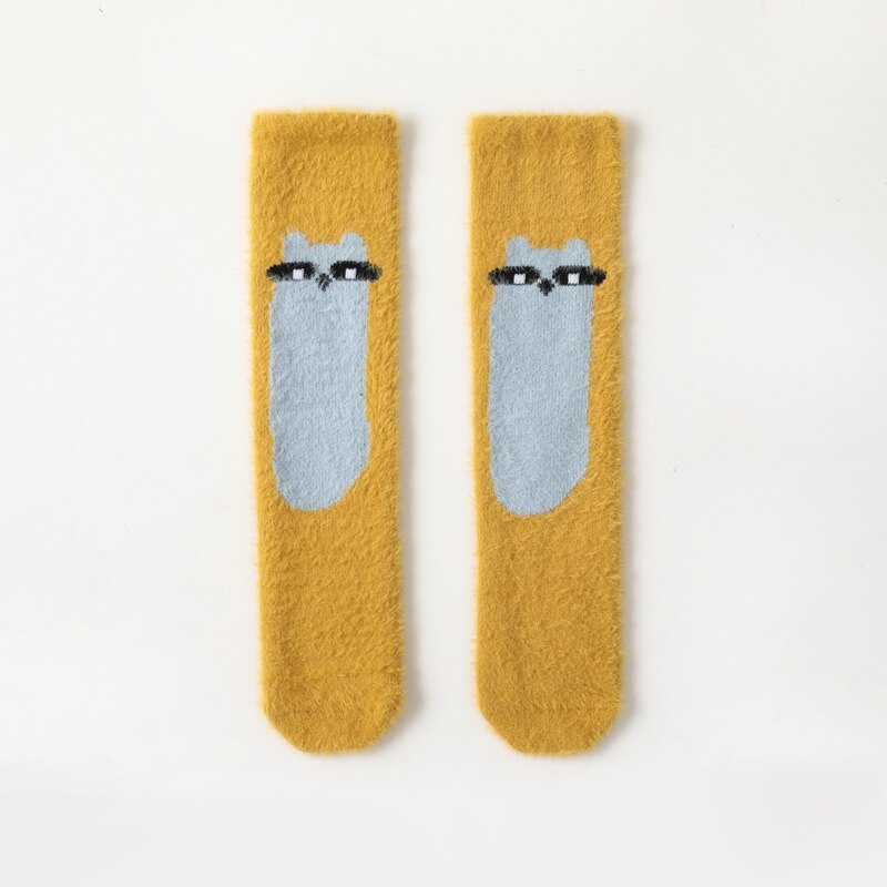 5 Kleuren Peuter Baby Meisjes Jongens Hoge Knie Kous Fuzzy Cartoon Animal Print Lange Kousen: YELLOW