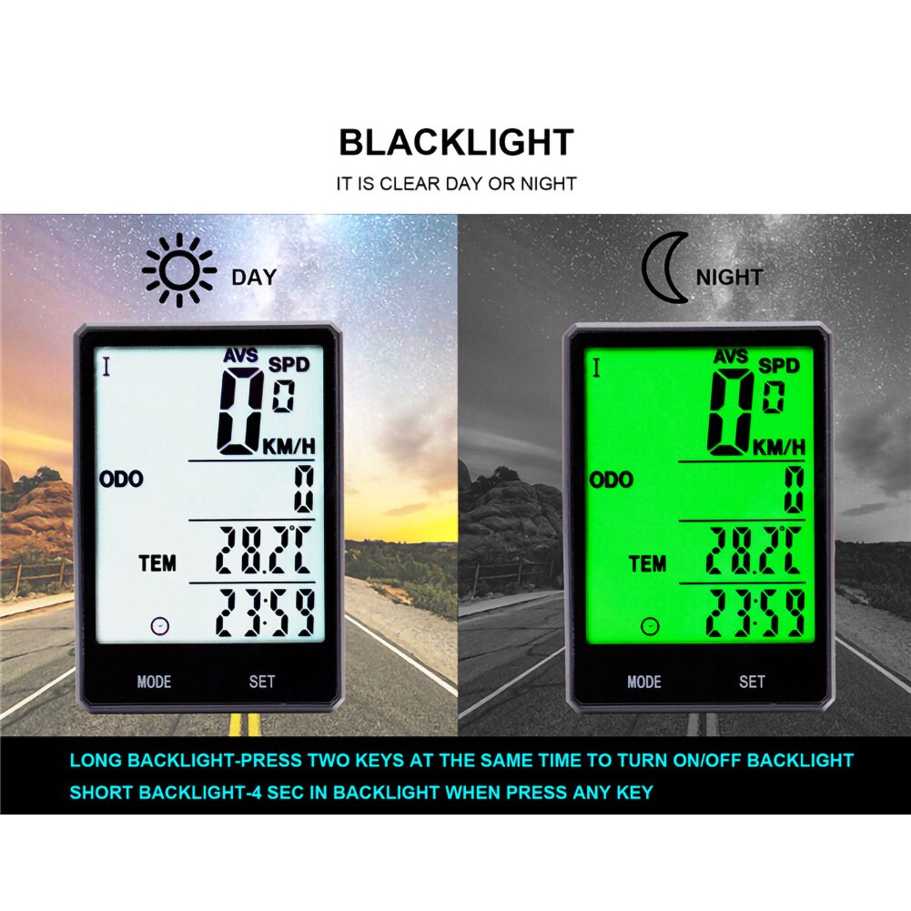 Wireless and Wired Bike Computer Large Screen Waterproof Luminous Velocimeter Stopwatch for Mountain Road Bicycles