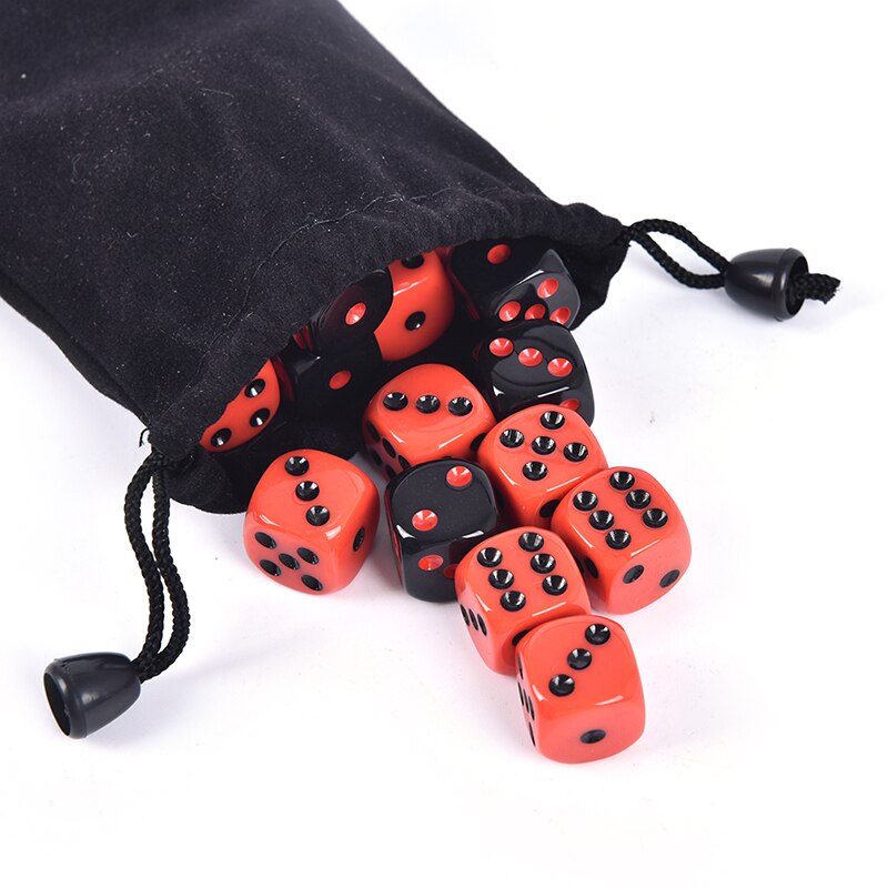 24 Stks/set Rood/Black Dice Set Met Fluwelen Tas Grappig Spel Accessoire