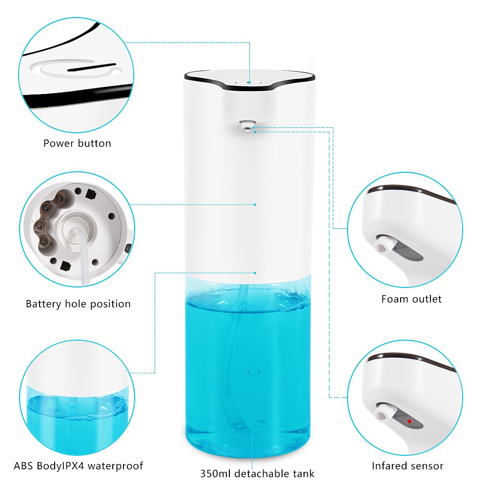 350ml/12oz Automatic Soap Dispenser, Disposable Foam Soap Dispenser Hands-free Automatic Foam Soap Dispenser to Kitchen Bathroom