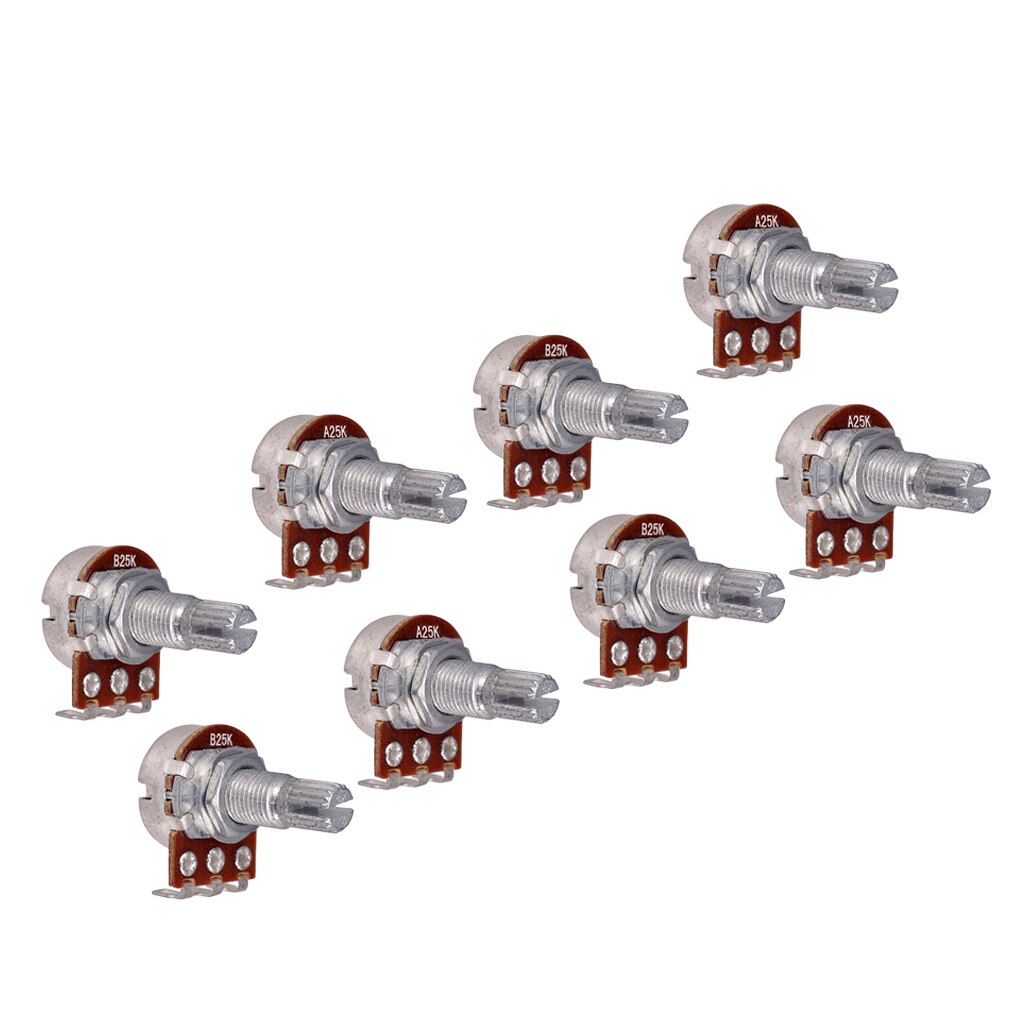 8x 25k 18mm Split Solid-Shaft Guitar Volume/Tone Control Potentiometer Pots