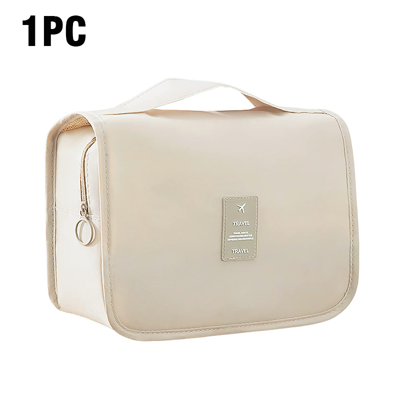 Bolsa de aseo portátil con gancho colgante para mujer, estuche de maquillaje, almacenamiento de baño, impermeable, bolsa de cosméticos de viaje de gran capacidad: Negro