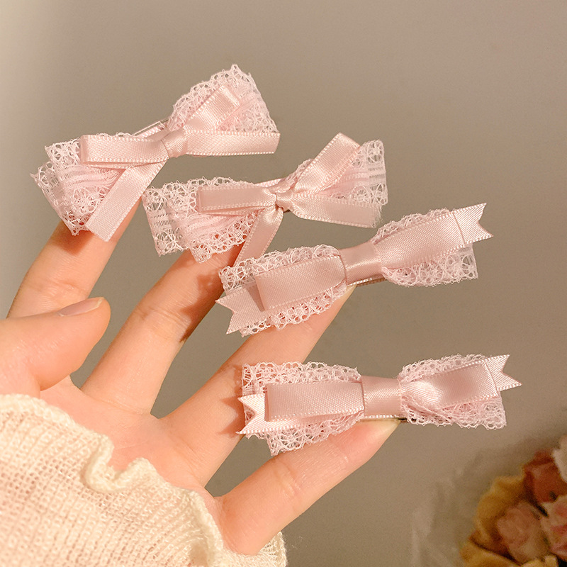 Lazos de cinta rosa para el pelo para niña, pinzas de encaje, tocado bonito, horquilla de lazo de circón, accesorios para el cabello de Cosplay Loli, 1 par