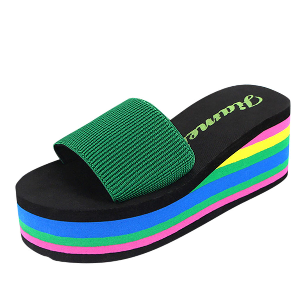 Summer Women Shoes Wedge Waterproof Bath Slippers Wedge Beach Flip Flops Slippers Shoes Round Toe slipper shoe #373