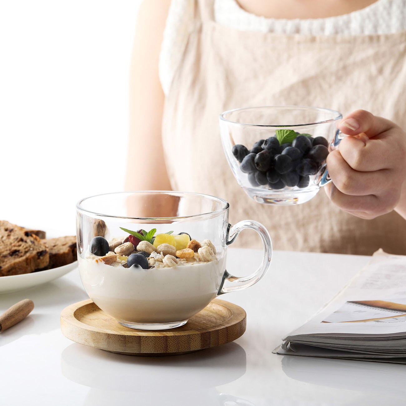 1PC Thickent Double Wall Tea Glass Cup Breakfast Salad Bowl Household Glass Drink Juice Milk Cup With Handle