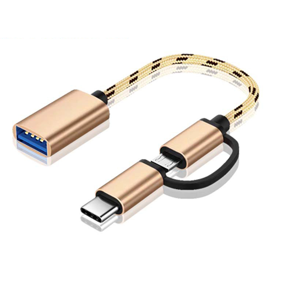 2-in-1 OTG Adapter Cable Suitable For Android TYPE-C Micro Usb 17CM For Xiaomi Huawei Letv Oppo Gampad Mouse: Gold