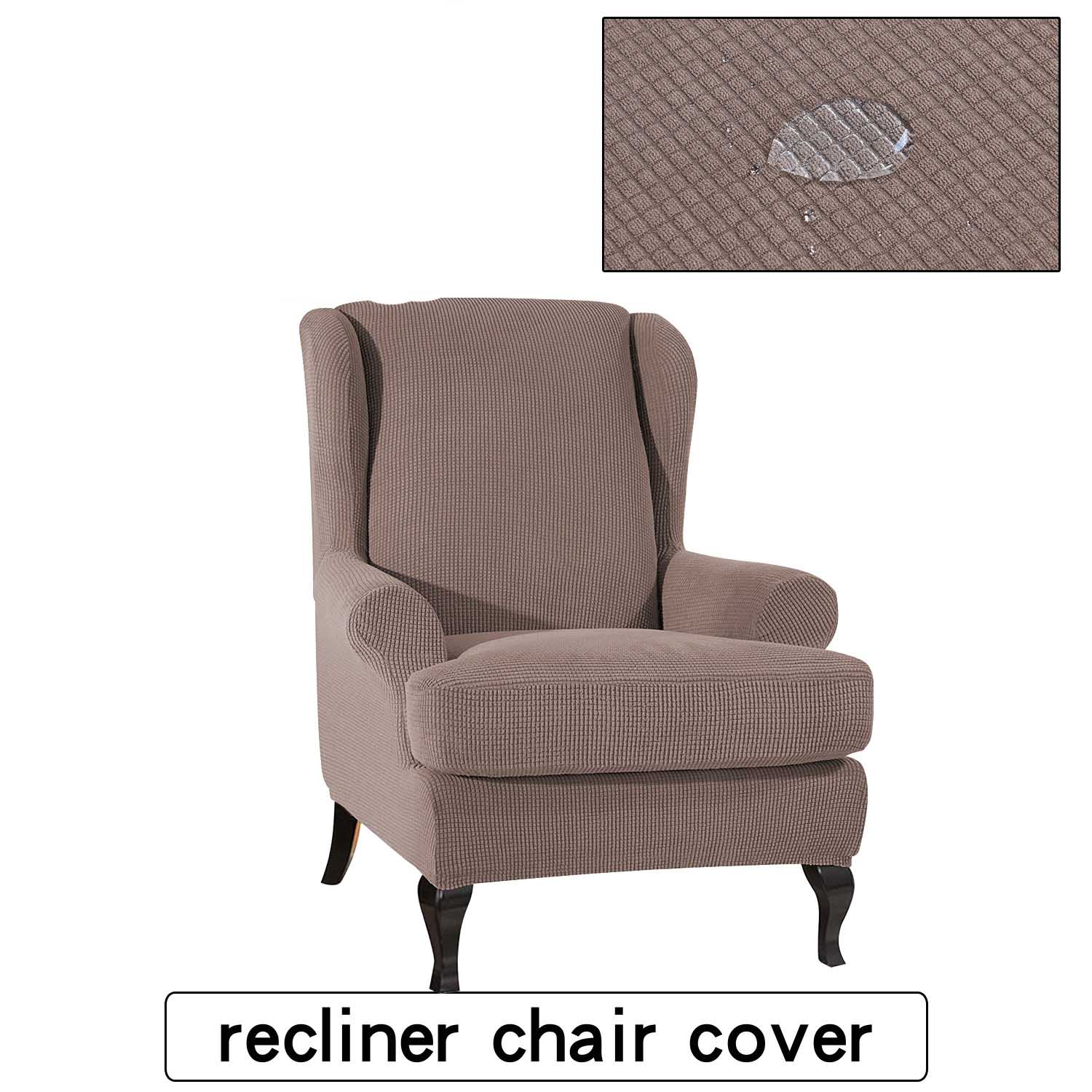 Vattentät all-inclusive elastisk fåtölj wingback soffa rygg stolsöverdrag fritidspall överdrag rutiga ränder skydd överdrag: Lätt kaffe