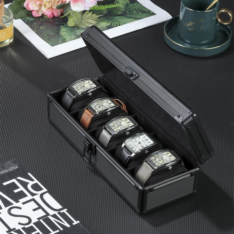 Sejf Organizer robić pudełka na zegarki Czarna przezroczysta obudowa ze stopu aluminium Metalowe pudełka robić przechowywania zegarków z poduszką Wyświetlacz Zapobieganie upadkom: pomarańczowy