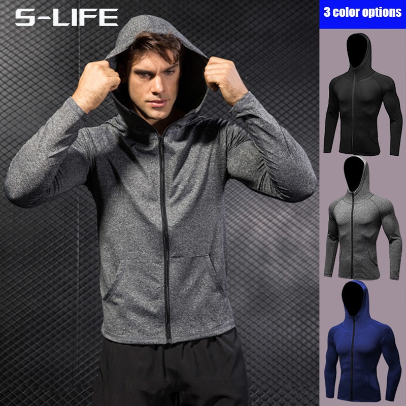 Veste moulante pour homme, manteau d'athlétisme à capuche pour entraînement sportif, Fitness, vestes à capuche, séchage rapide, fermeture éclair manches longues, sweat à capuche décontracté