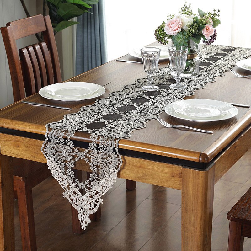 White/Black Lace Table Runner Embroidery Table Runners Modern Home Decor Table Decor Cover chemin de table mariage