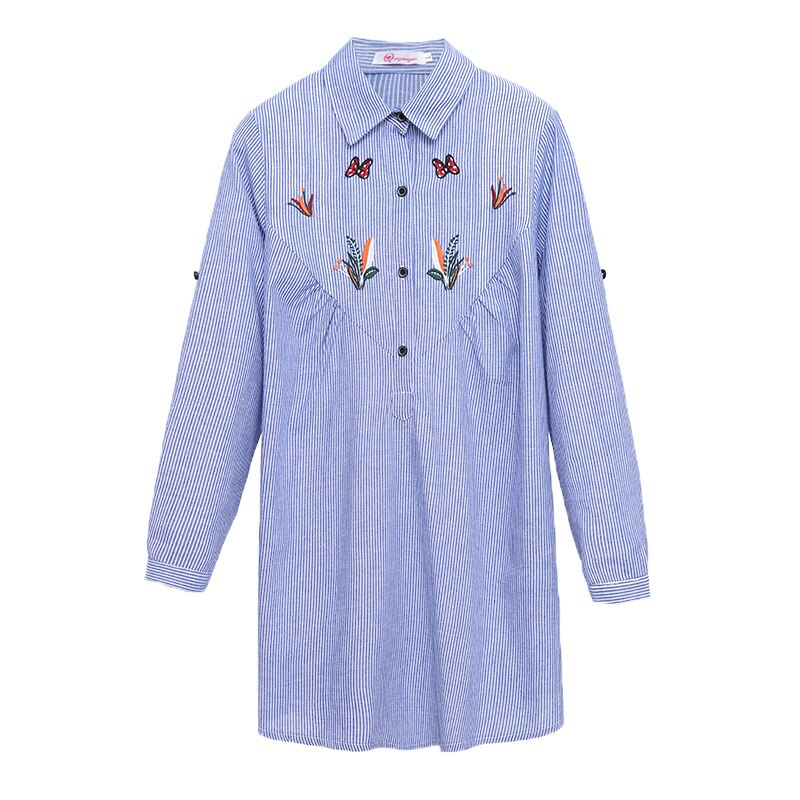 Frühling verlieren Beiläufige Mutterschaft Blusen Schmetterling Blume Stickerei Schwangere Lange Hemden Kleidung Gestreiften Schwangerschaft Bluse Spitzen