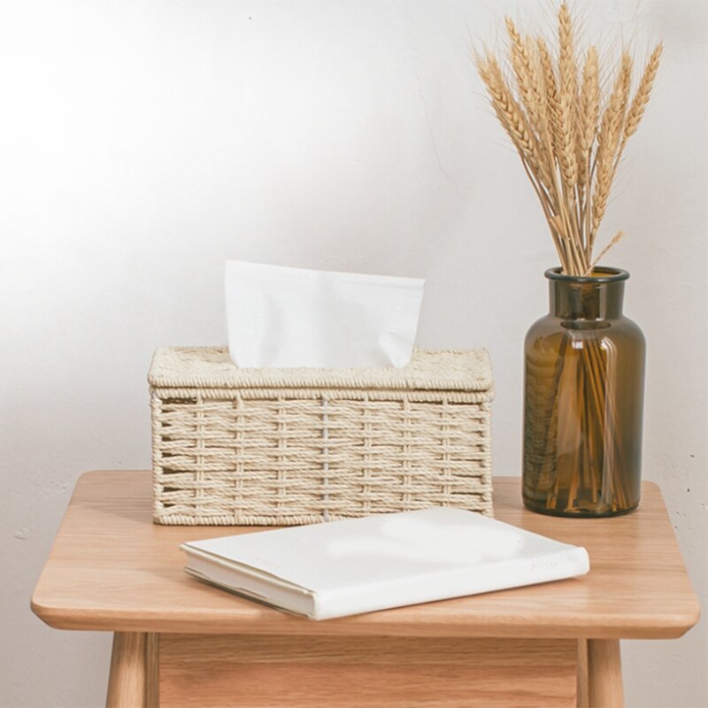 Caixa de vime de lenços, porta-guardanapo vintage, recipiente de armazenamento, decoração de mesa da sala de estar