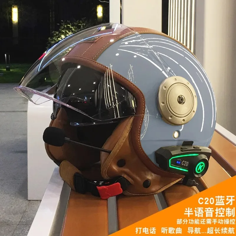Elektrische Motorrad Intelligente Bluetooth Helm Warme Gehörschutz Motorrad Retro Stil Helm Drei-viertel Halb Helm: Grau