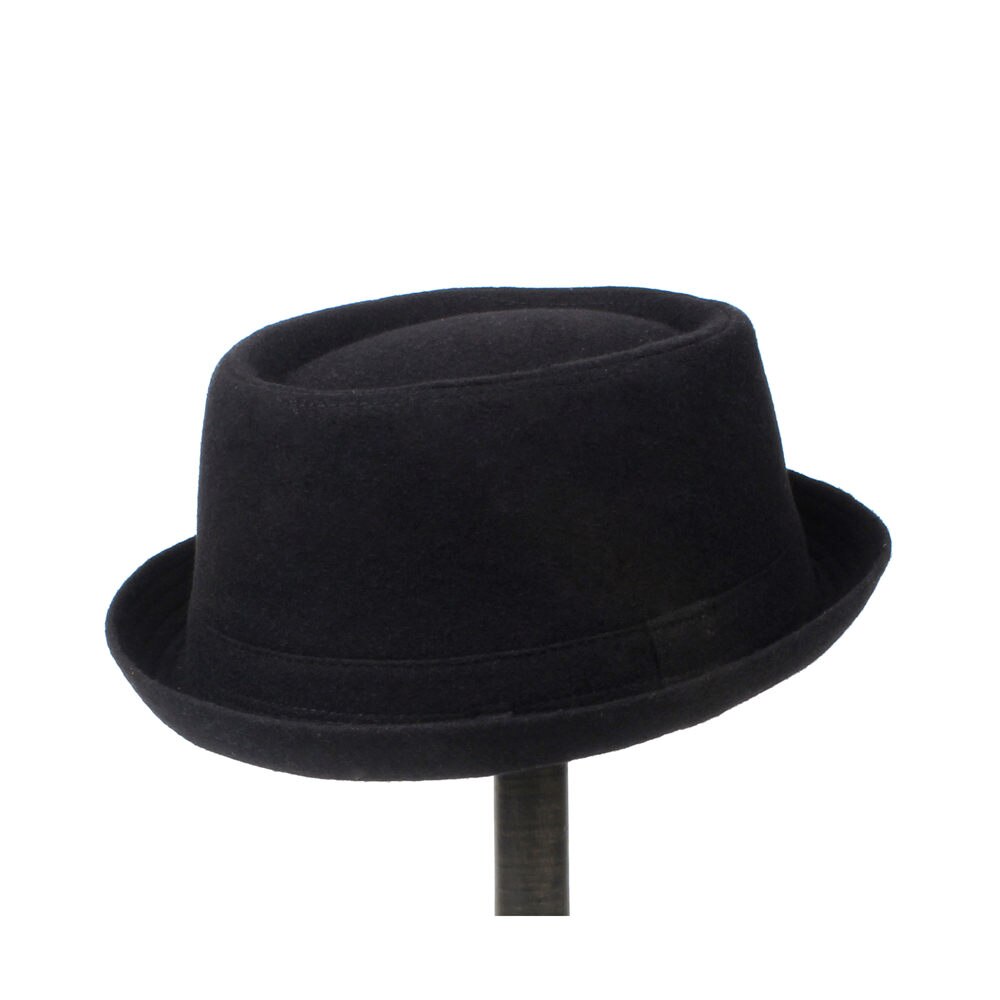 Mannen Fedora Hoed Platte Pork Pie Hoed Voor Gentleman Vader Bowler Porkpie Jazz Hoed Grote Maat Sml Xl: Black / 58CM