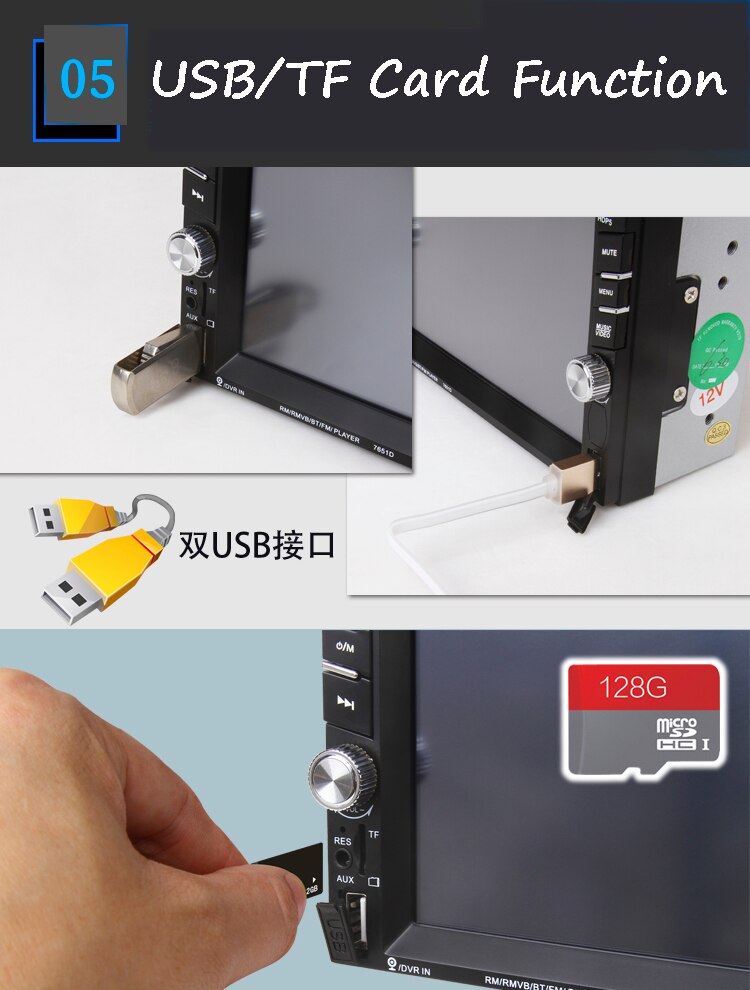 2 Din Bluetooth Car Radio 6.6" hand-free USB/AUX/SD 12 languages Touch Screen FM Remote Control Stereo MP5 Player