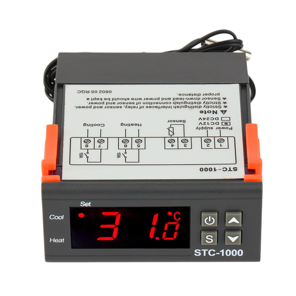 Termostato STC-1000 controlador de temperatura Digital, 10A, CA/CC, 12V, 24V, 110V, 220V, dos relé de salida, 50 ~ 99C, Sensor de 1m para incubadora