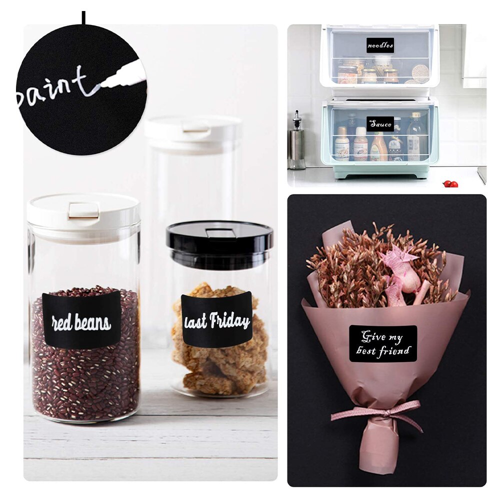 48pcs Blackboard Spice Sticker Reusable Jar Labels Kitchen Label Stickers Organizer Chalkboard Wall Stickers Board Decals Pen