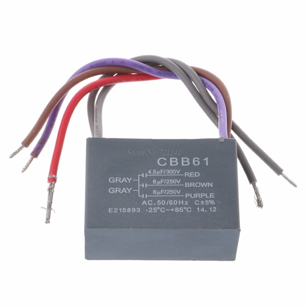 Cbb 61 loftventilator kondensator 4.5uf+6uf+6uf 5 wire 250v 5 hastighed start kondensator