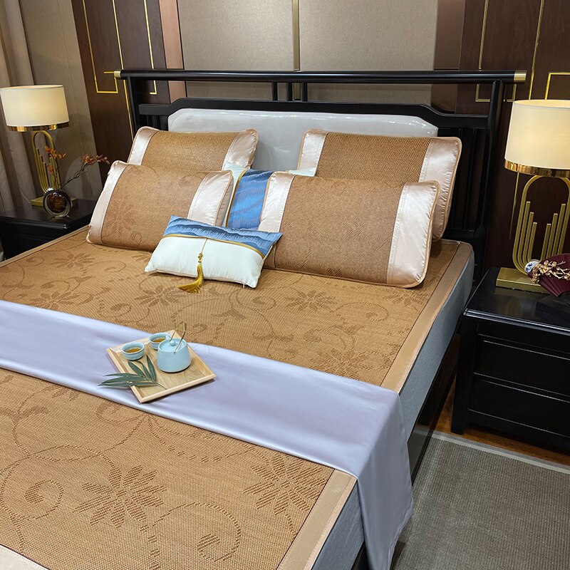 Sommer Kühl Atmungsaktive Matratze Abdeckung Bett Schutz Pad Glatte Rattan Bett matt Elastische Riemen Nicht-Unterhose Bett Abdeckung Mit kissenbezug